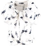 Satin Flamingo Print Bow Top